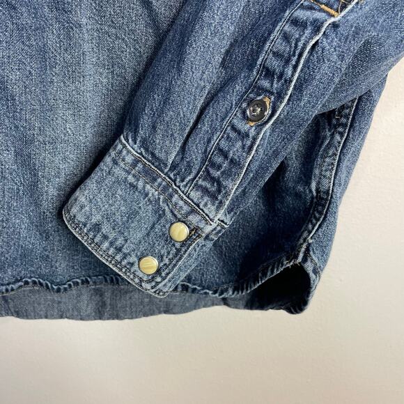 Lucky Brand Cotton Blue Jean Denim Western Cowboy Snap Long Sleeve Shirt Mens M - Picture 8 of 16
